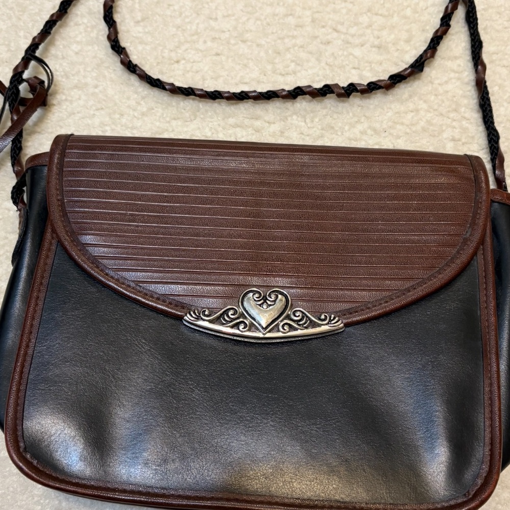 Crossbody Handbag Silver Heart Card Slots etc E Collection Brown & Black